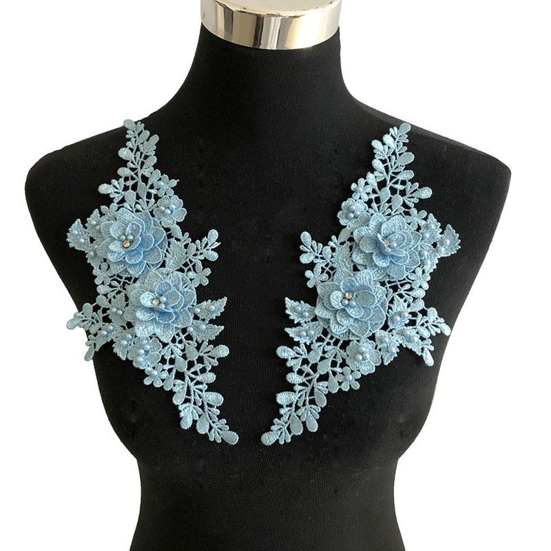 1 Pair Wedding Bridal Sew On Hollow Flower Lace Trim DIY Patches Embroidery Applique 3D