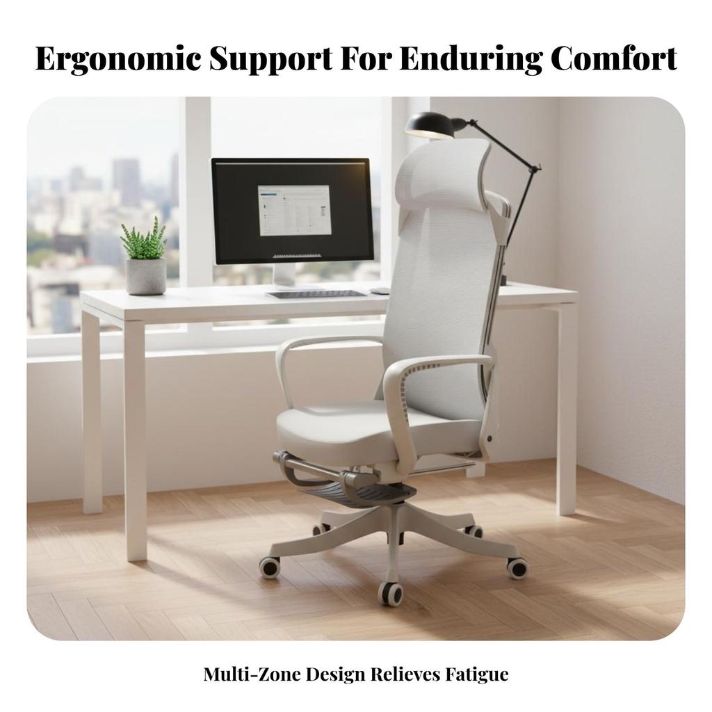 Reclining Desk Chair with Footrest Ergonomic Design Reclining Chair with Footrest 360-Degree rotate Breathable Mesh spine