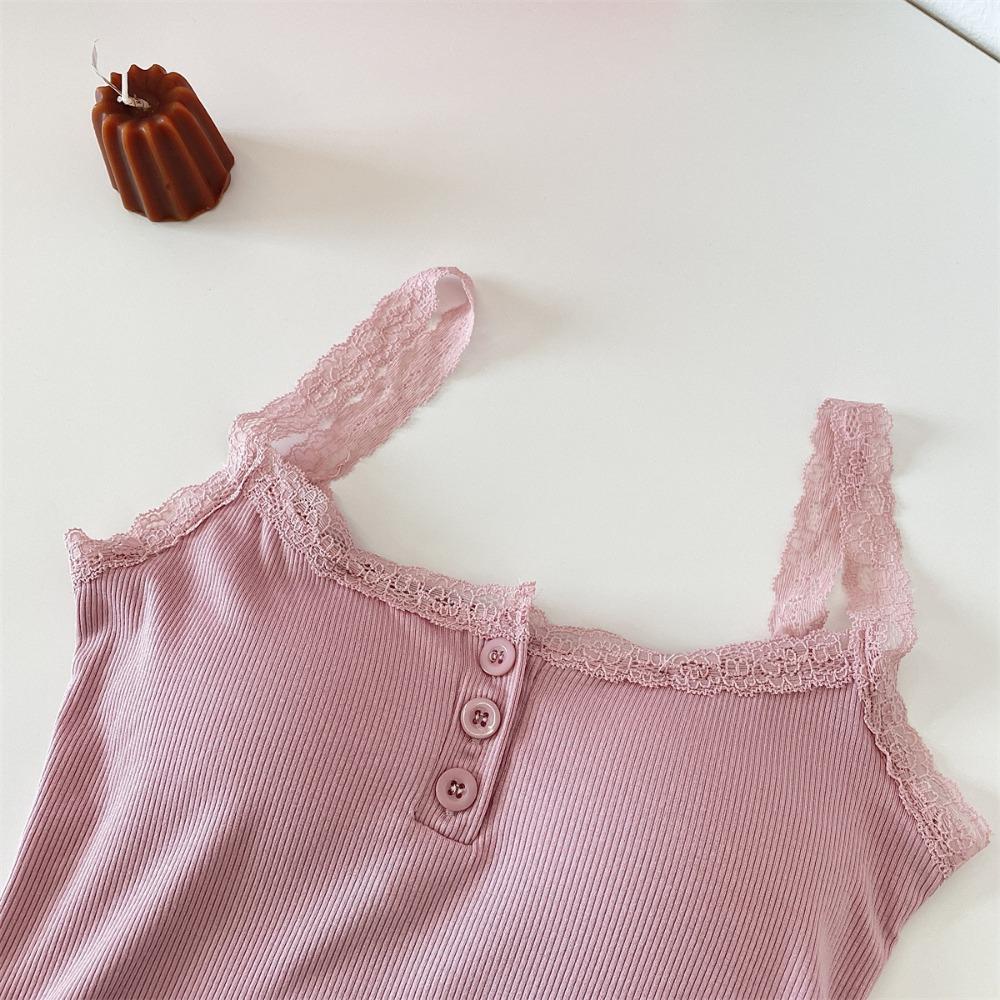 Рубчатый топ на бретельках, кружевной укороченный топ с лямкой на шее, женские летние майки на пуговицах с открытой спиной, модный вязаный топ, женский укороченный жилет без рукавов