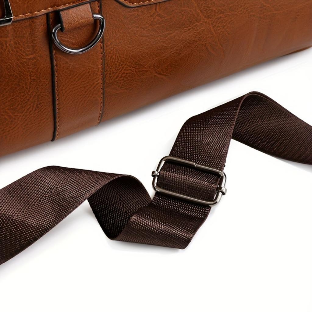 Мужской винтажный деловой портфель - коричневый рюкзак для ноутбука и планшета с регулируемым плечевым ремнем, несколькими отделениями и папкой на молнии