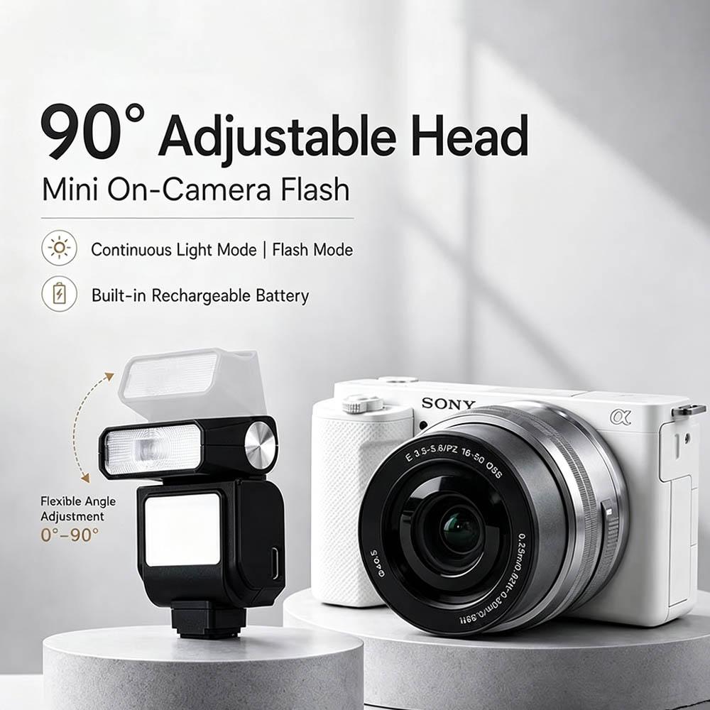 Hi05 Mini Hot Shoe Speedlite 90° Flip Flash & Fill Light Built-in 300mAh Battery 4 Power Levels for Sony Canon Nikon Fuji