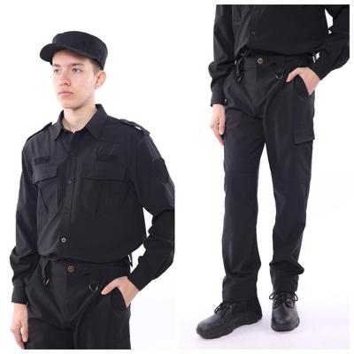 Черный эластичный длинный рукав охранник блузка карго брюки костюм унисекс для взрослых