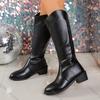 Fashion Comemore Autumn Winter Women's Boots Elegant Chunky Middle Heeled Knee High Boots for Women Solid Round Toe Leather Long Botas