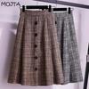 Autumn Winter Women's Wais Skirt High Waist A-line Skirt Vintage Plaid Mid-length Woolen Plaid Skirtt