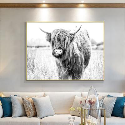 Черно-белая фотография Highland Cow, современное настенное искусство, холст с принтом, постер с изображением сельскохозяйственных животных для гостиной, домашний декор, Cuadros