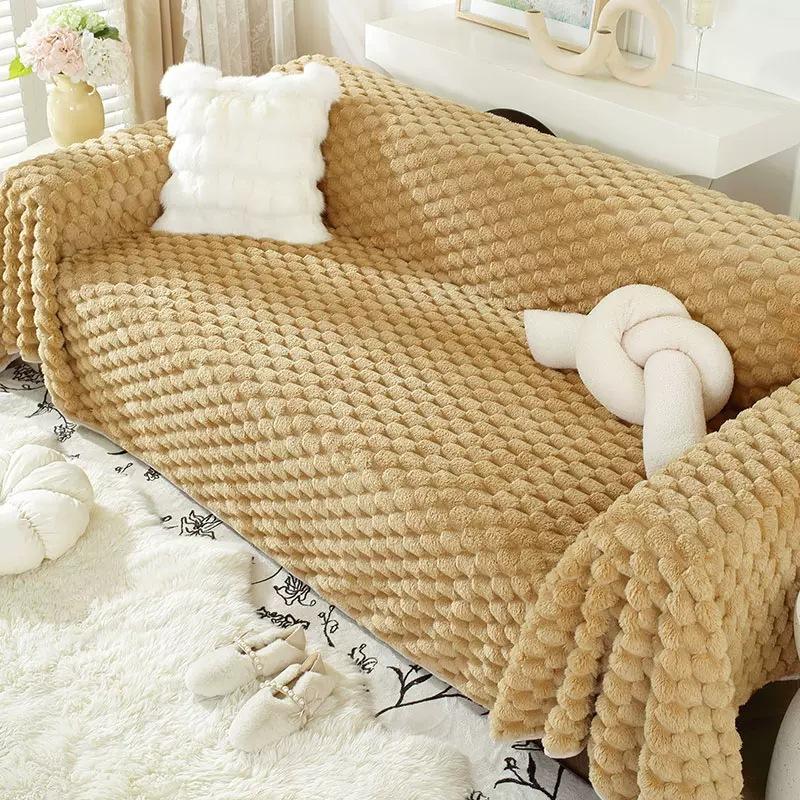 Чехол на диван, полотенце, толстый теплый плюшевый чехол с кроликом, нескользящий чехол для дивана, универсальный универсальный простой чехол для дивана, полное одеяло