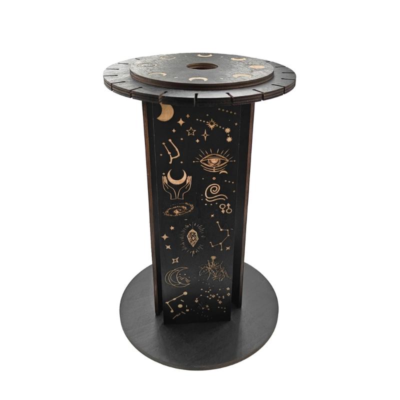 Rotating Crystal Display Stand, 360Degree Rotatable Base, Zodiac Sign Wood Pendulum Holder for Home and Office Decors