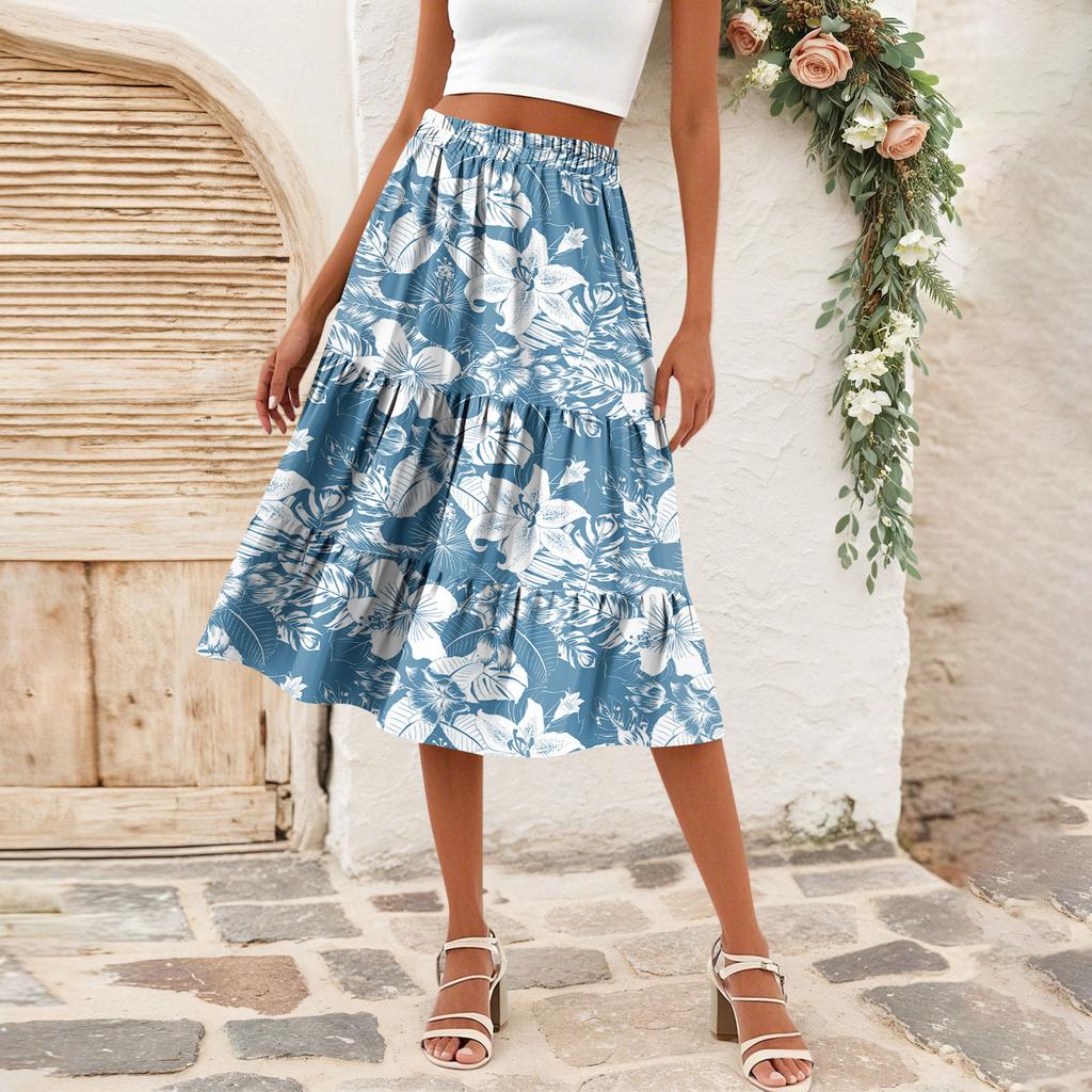 Женская повседневная юбка А-силуэта с высокой талией, юбка в полоску с принтом в горошек и карманами