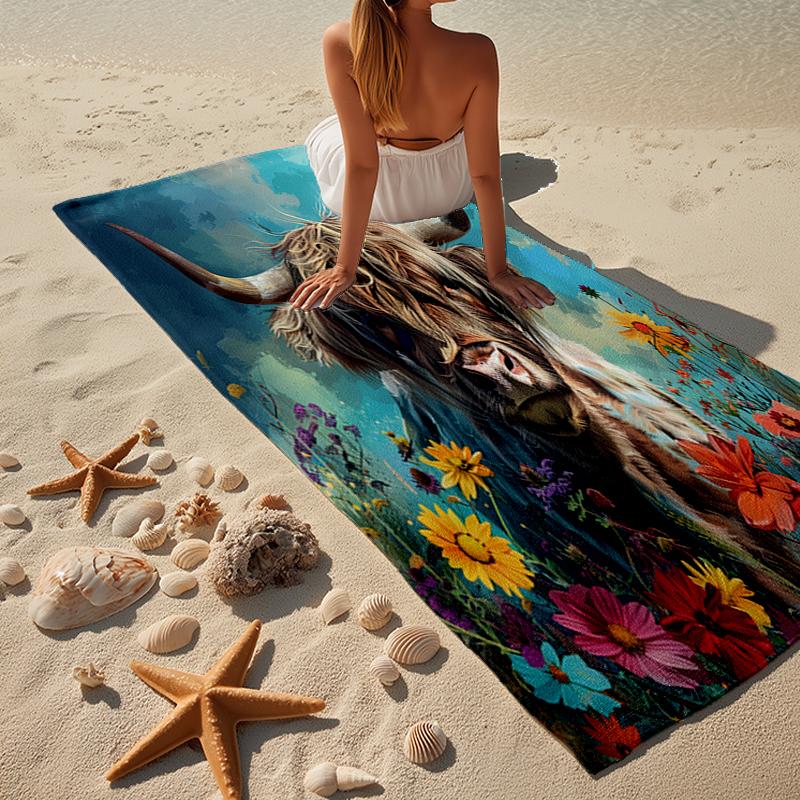 Cow In Flower Field Beach Towel, Super Soft Microfiber, Gift for Her/Him, Birthday, for Pool, Beach, Travel, Home Decor Fan gifts