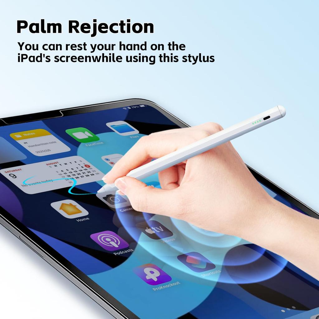 Stylus Pen for iPad 2018-2025 & Android, 10 Min Charge, Tilt & Palm Rejection, Compatible with iPad 6th-11th/Air 3-5/Mini 5-6/Pro 11"/12.9"/13" M4