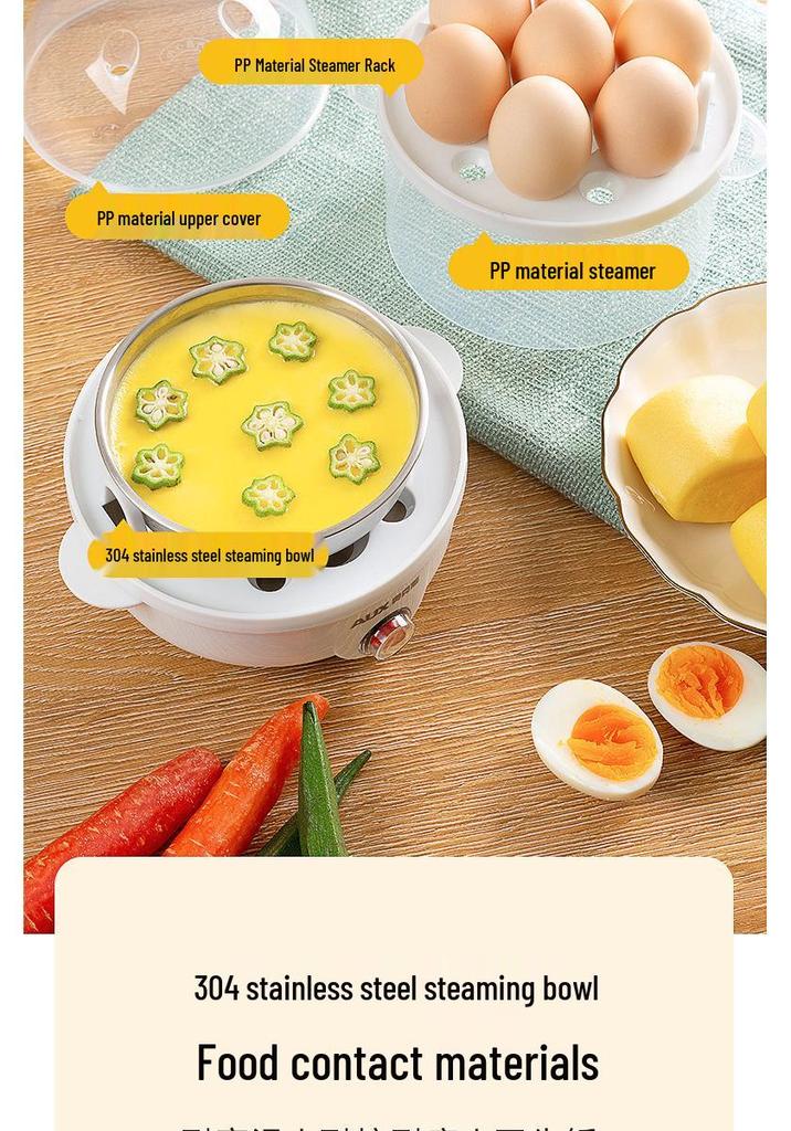 AUX 108B Multi-Functional Egg Boiler with Automatic Power-Off, Stainless Steel, Double Layer Mini Steamer