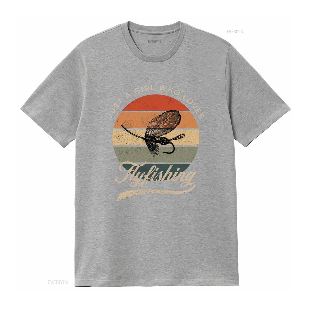 Flyfishing T Shirt Flyfisher Womens Fishing Fly Flies For Mom Just a Girl Who Loves vintage Washed Casual Stylish homme graphic