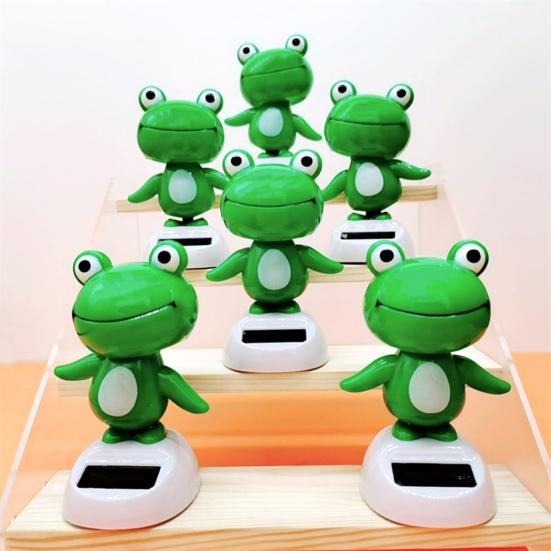 Solar Powered Shaking Head Ornament Dashboard Decoration Cartoon Animal Frog Window Car Dashboard Decor