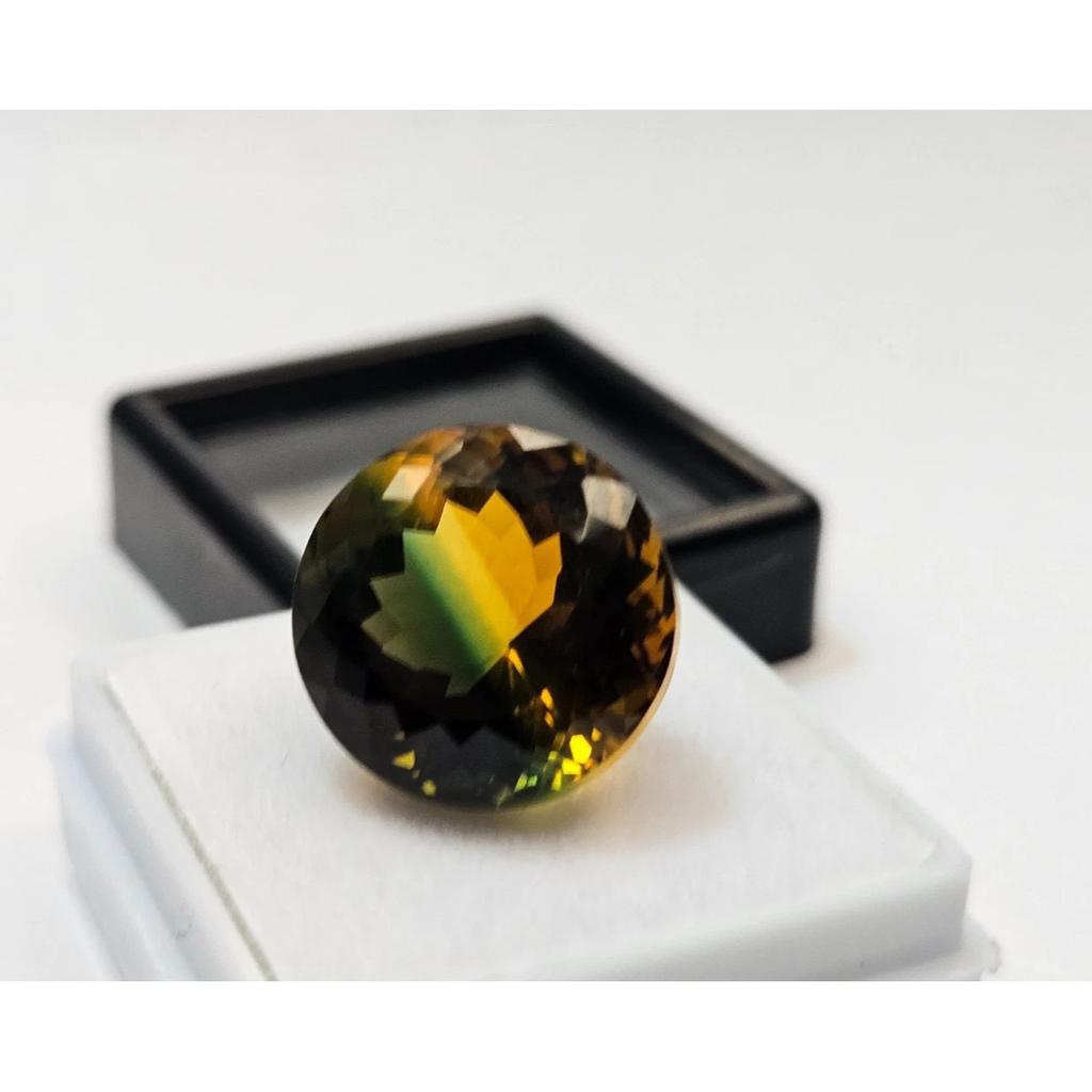 Fabulous Bi-Color Tourmaline Round Cut 13-14 Ct Certified Loose Gemstone