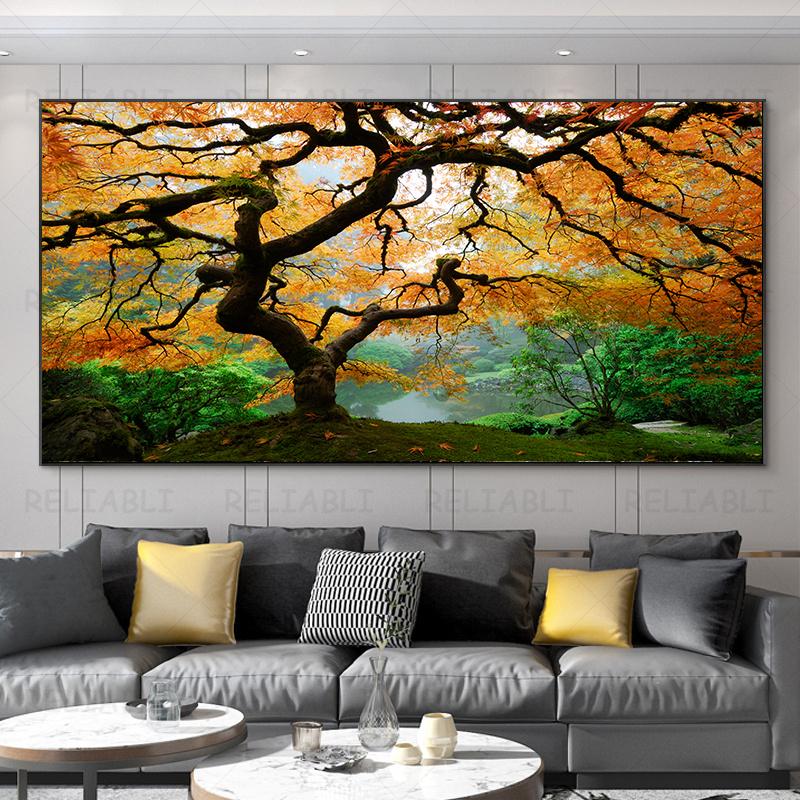 Landscape Pictures Green Tree Canvas Painting Forest Posters and Prints Wall Art Giant Trees Pictures for Living Room Home Decor