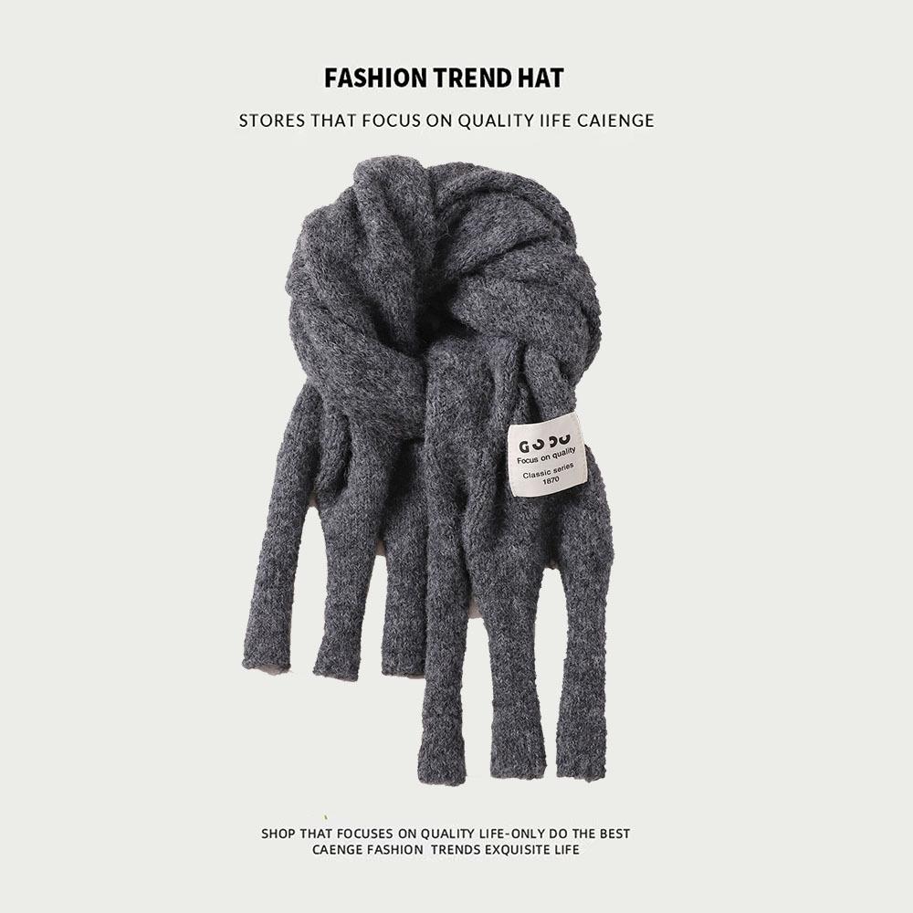 Knitted Wool Scarf With Wool Content, Women'S Autumn And Winter Extended Version, Thick And Luxurious, Solid Color Cashmere Scarf