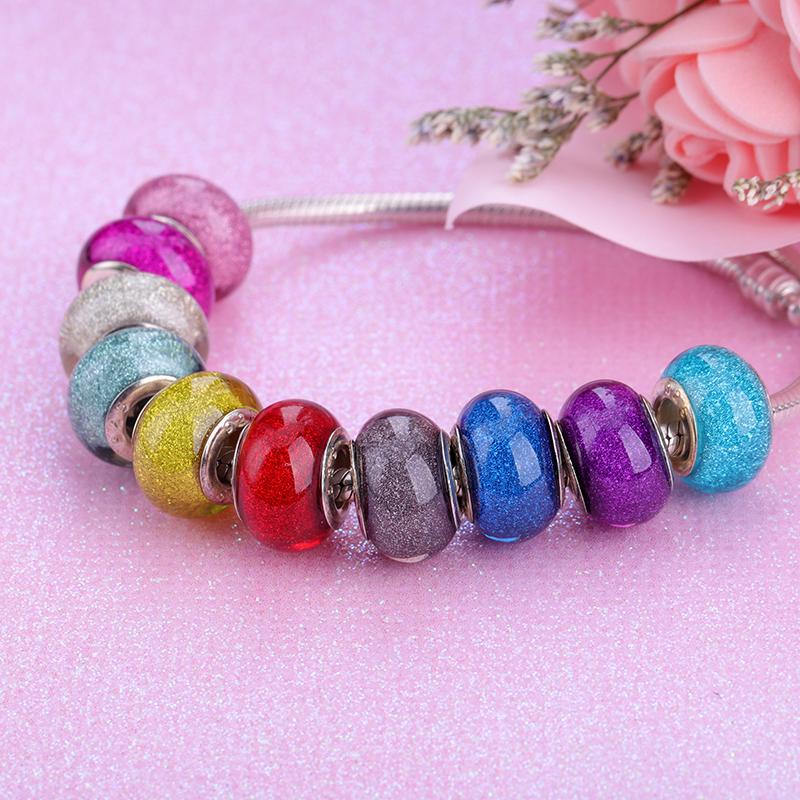 925 пробы стерлингового серебра Lampwork стеклянная бусина Murano Пластик Aolly Charm Fit Браслет Женщины Девушка DIY Ювелирные изделия
