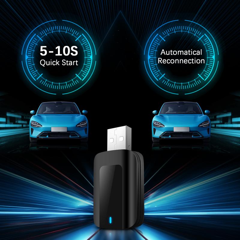 2-in-1 Mini Wireless CarPlay & Android Auto Adapter Ultra Compact Low Latency 5.8GHz WiFi BT5.0 Plug&Play for Factory Wired Cars