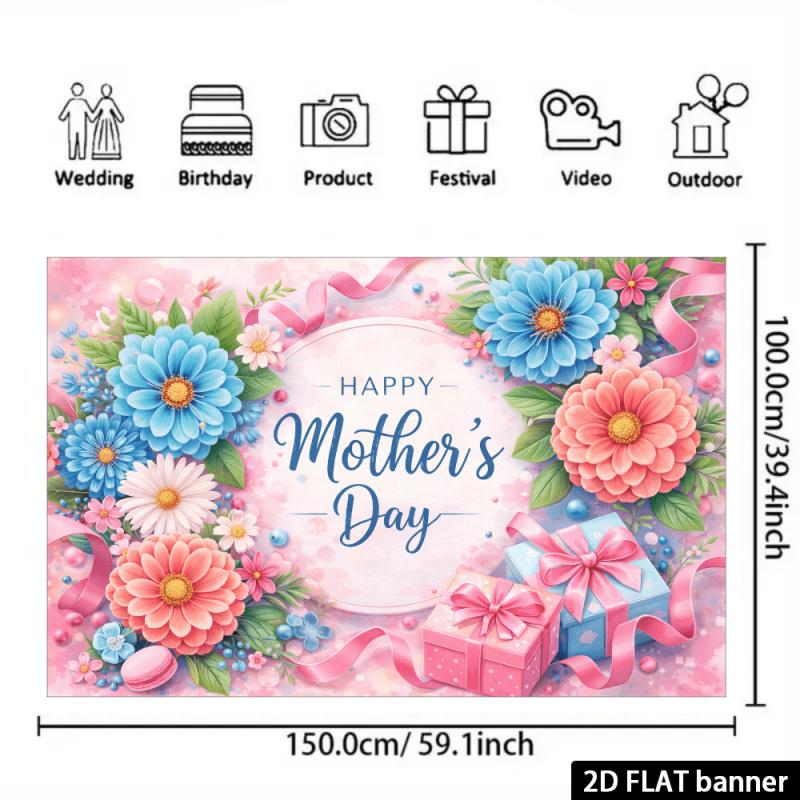 1 piece, 2D flat design, Mother's Day themed backdrop, warm atmosphere, suitable for indoor/outdoor celebrations, wsj