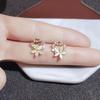 Серьги-гвоздики из стерлингового серебра 925 пробы в корейском стиле с камнем 'Кошачий глаз' и дизайном в виде лепестка