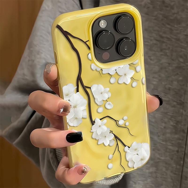 Белый чехол с цветами для iPhone 17 16 Plus 15 Pro 14 13 12 11 Pro Max 17 Air 16E Розовый Желтый Синий Ударопрочный Мягкий ТПУ Чехол