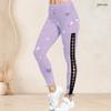 Women Plus Size High Waist Black Blue Printed Side Eyelet Lace Up Full Length Fitted Leggings