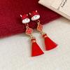 Flocking New Year Horse Earrings Cartoon Horse Horse Mascot Drop Earrings Red Pony Earrings  Party