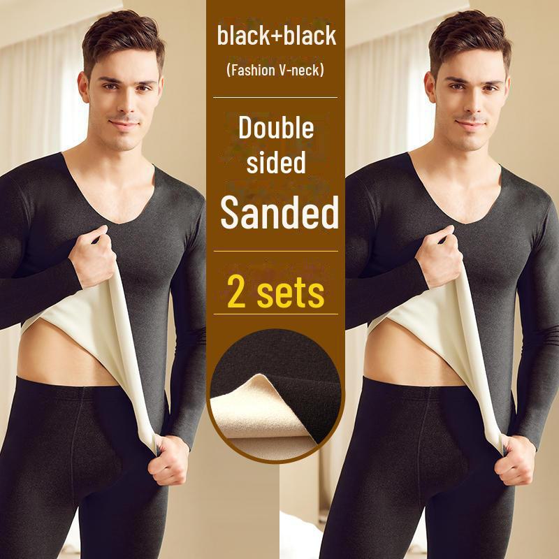 Комплект мужского термобелья: Бесшовный, плотный, сохраняющий тепло осенне-зимний костюм с двухсторонним немецким бархатом.