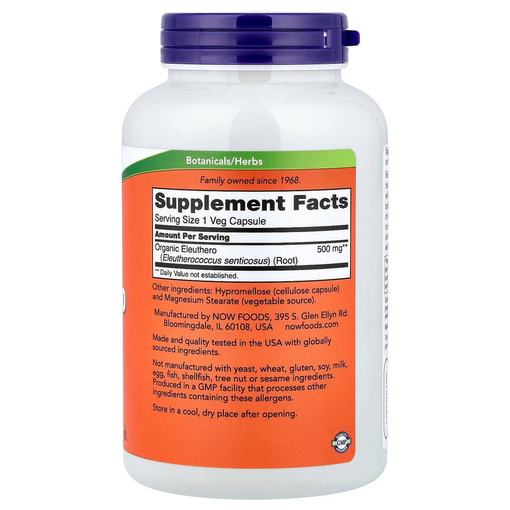 NOW Foods Eleuthero (Siberian Ginseng) 500mg Veggie Capsules, 250 Count