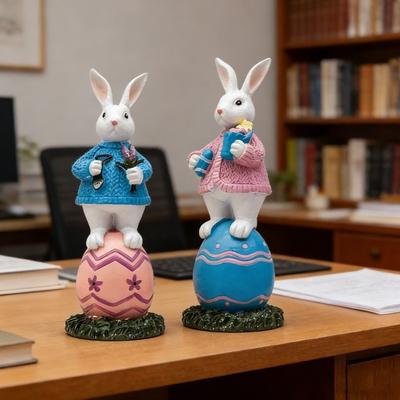 Мультяшная фигурка Пасхального кролика, стоящая, ручной работы, скульптура кролика из смолы, милая скульптура, пасхальный кролик, украшение для сада