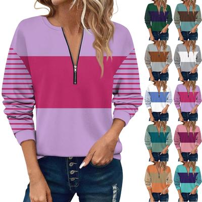 Женский повседневный свитер с длинным рукавом и застежкой-молнией на четверть длины, цветной блокирующий пуловер, толстовки, повседневная верхняя одежда на осень