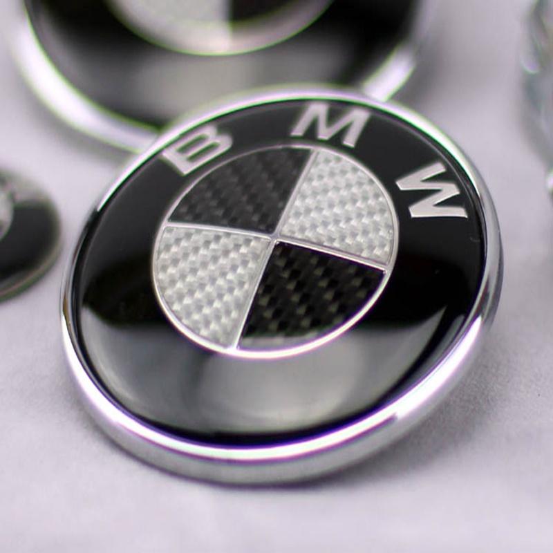 Logo Bmw For Real Carbon Fiber Black Silver 74mm Hood Trunk Badge Emblem