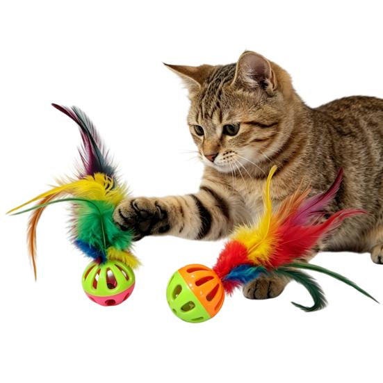 5Pcs Interactive Cat Feather Toy, Cat Balls, Feather Balls with Loud Bell Inside for Kitty Kitten Scratching Exercise Indoor