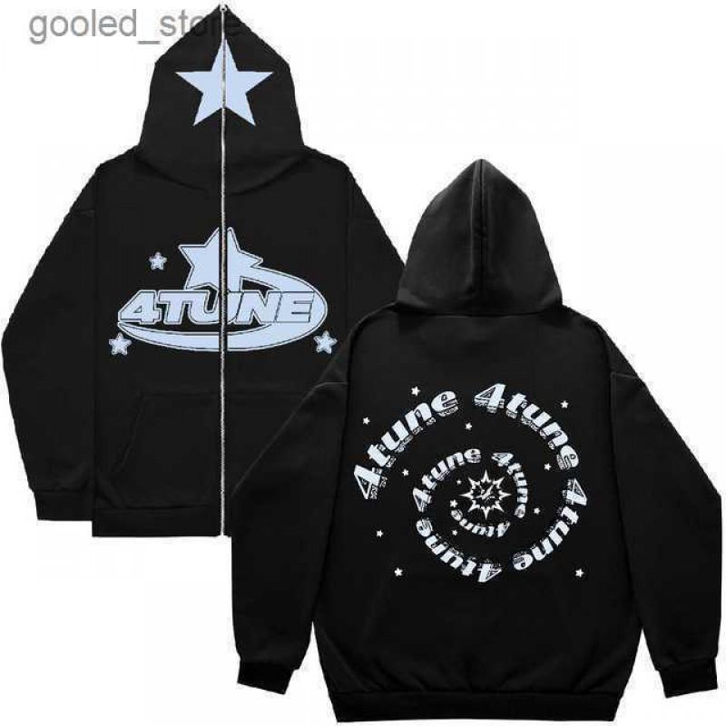 Oversized Zip-Up Hoodie With Graphic Print Streetwear Sweatshirt Women Y2K Hip Hop Style