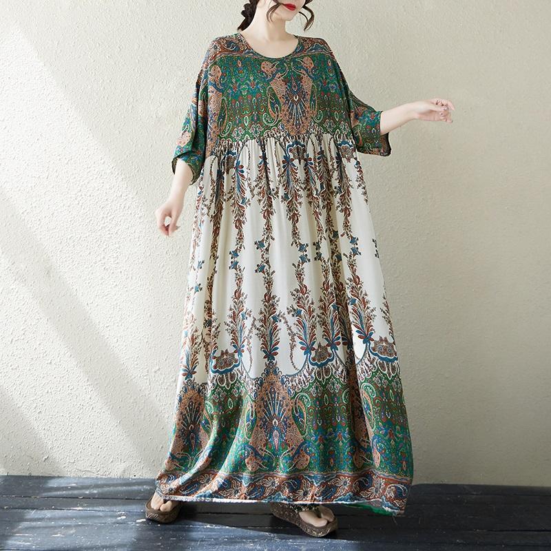 Новое хлопковое винтажное платье с цветочным принтом больших размеров с коротким рукавом для женщин, повседневное свободное длинное летнее платье