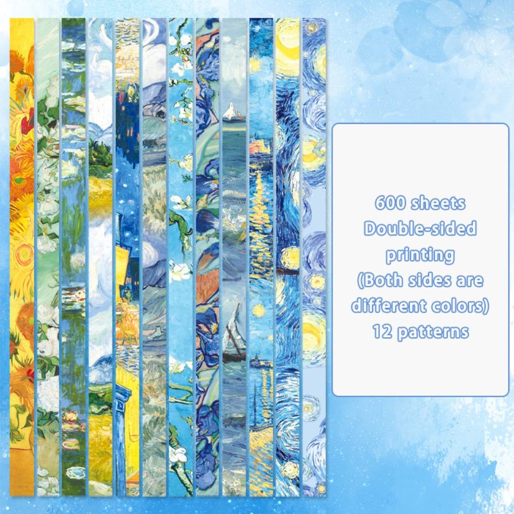 600pcs Oil Painting Star Origami Double Sided Printing Pattern Paper Folding Home Decoration
