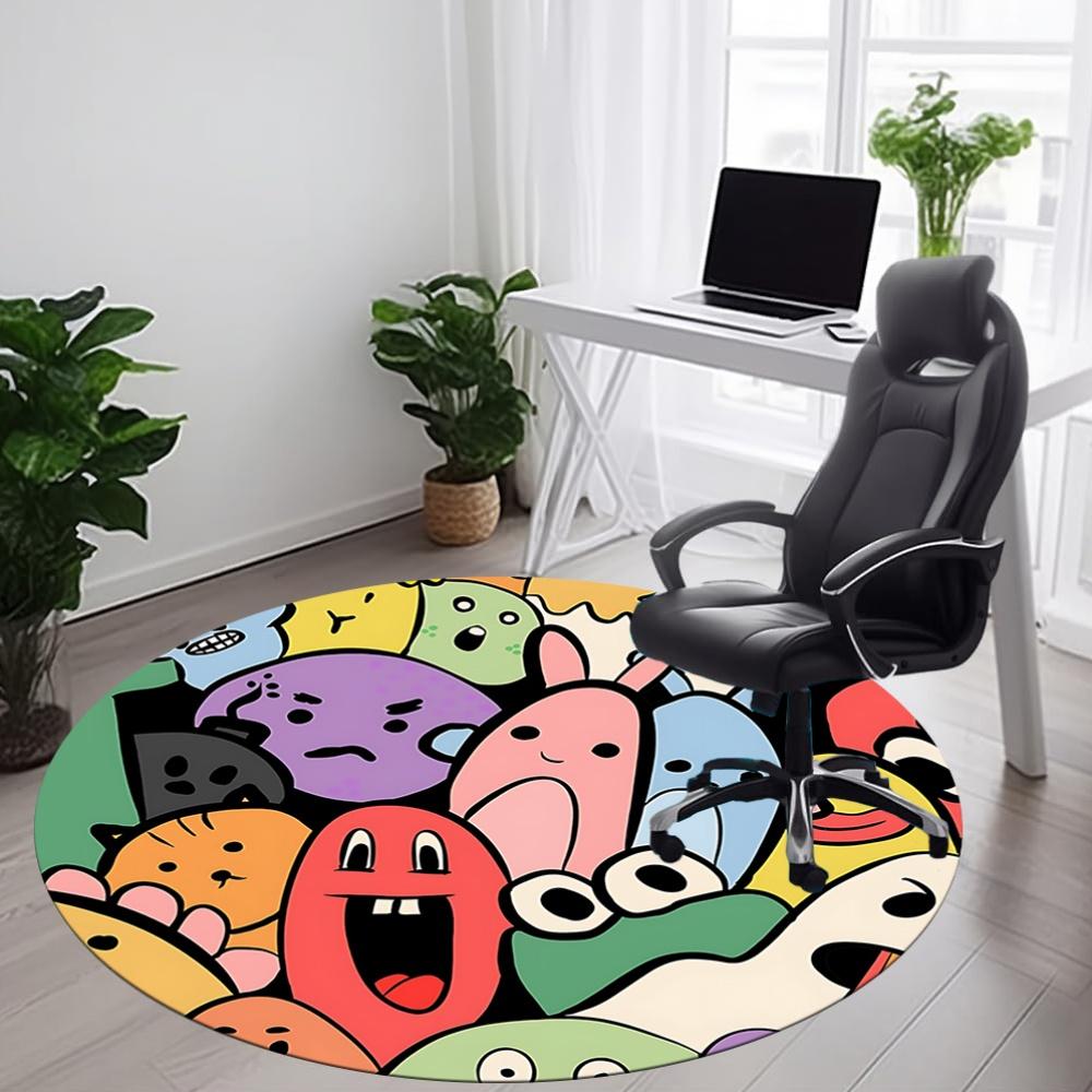 1pc Colorful Creatures Carpet, Round Non Slip Durable Large Size Office Carpet, Suitable for Office