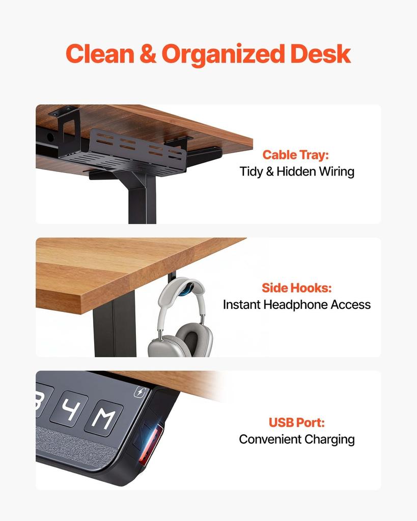 Standing Desk Frame Triple Motor, Electric 3 Leg Corner Table Legs, Adjustable Height 60-125 cm, 4 Memory Height Settings Stand Up Sit to Stand Desk