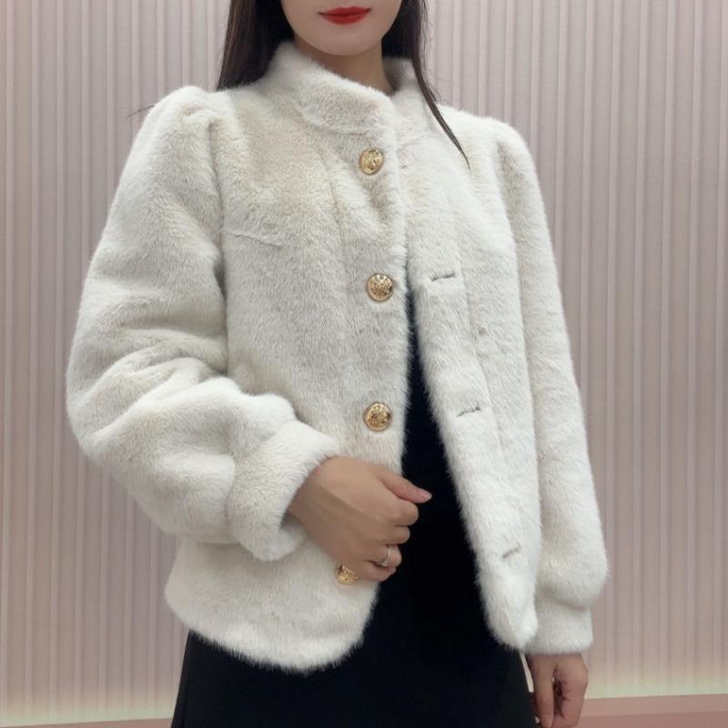 Теплая Утолщенная Короткая Норковая Шуба с Длинным Рукавом, Воротником-стойкой, Универсальная Осенне-Зимняя Верхняя Одежда
