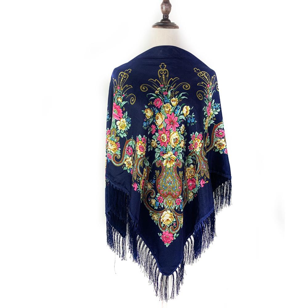130*130Cm Luxury Floral Print Russian Square Scarf Women Fringed Bandana Scarves Pareo Lady Headband Scarves Babushka Head Wraps