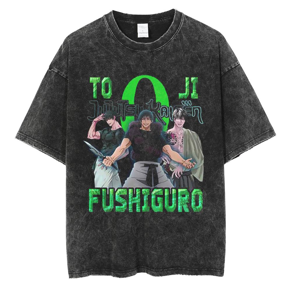 Anime Jujutsu Kaisen Print T Shirt Men Summer Zenin Maki Streetwear Tshirt Oversized Vintage Washed Short Sleeve Casual Tshirt