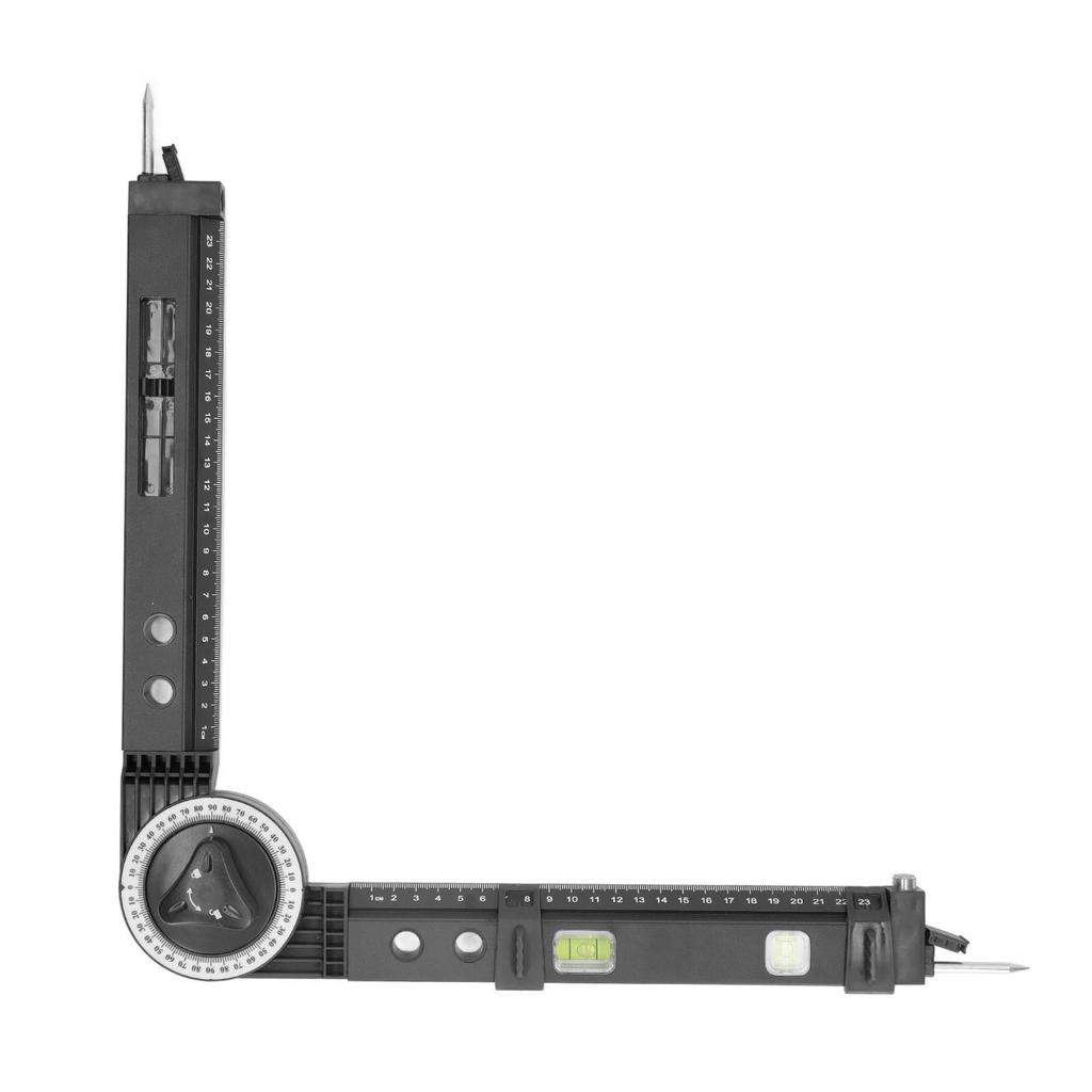 Miter Saw Protractor Metal Angle Measurement Finder Gauge Cutting Guide Tool with Bubble Level Black Red