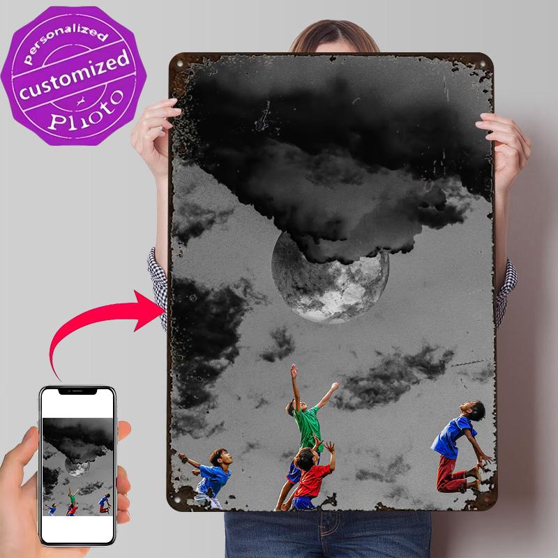 Gray World D Texture Printed Poster Custom Vintage Metal Tin Plate Sign for Wall Art Interior Accessories Bedroom Decorations