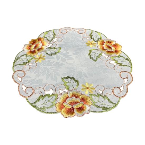 Fabric Placemat, with Hollow Embroidery Round Coasters, Foldable Protection from Heat Stains And Scratches Table Mat for Kitchen