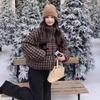 Клетчатая короткая пуховая куртка женская зимняя новая маленькая ретро высококачественная белая утиная пух куртка-пуховик