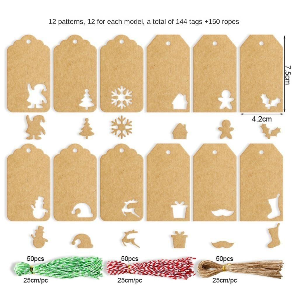 48/96/144pcs Santa Claus Gifts Labels Christmas Tree Shape Kraft Paper Tags Hanging Label New Year