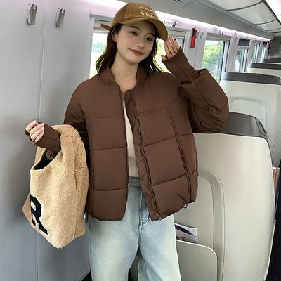 Женская короткая пуховая хлопковая куртка с воротником бейсбол, зима 2025, корейская версия, воротник-стойка, трикотажная вязка, вставка, утолщенная куртка-пуховик