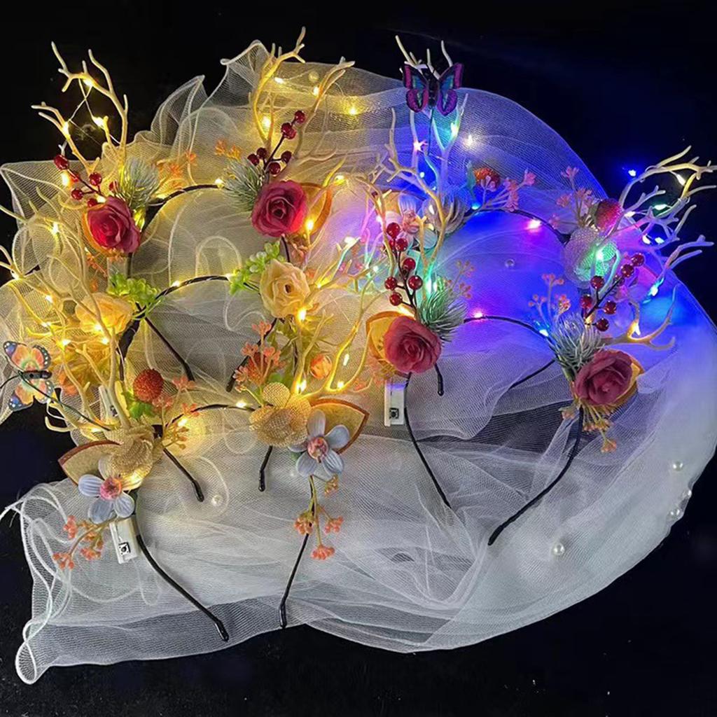 Merry Christmas Decorations Party Props Reindeer Antler Hairhoop Christmas Floral Tiaras Headband Festival Party Supply