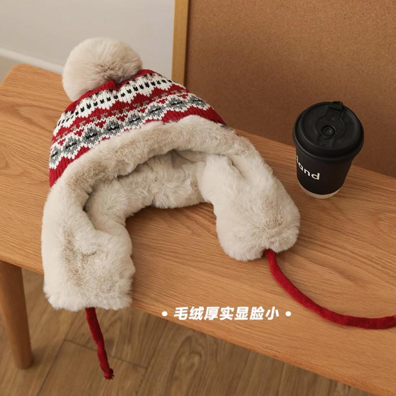 Зимняя женская милая и симпатичная плюшевая утолщенная плюшевая защита для ушей вязаная шапка теплая шерстяная шапка мужская