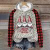 Women's Fashion Pullover Plunging Sleeve Christmas Printed Hooded Sweatshirt
